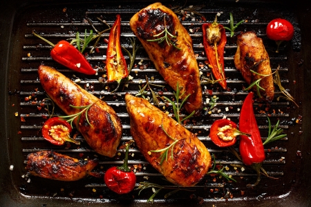 Gemüse und Fleisch am Grill im Stil eines Tefal Optigrill